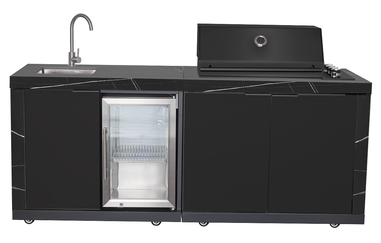 LHS SINK&FRIDGE COMBO | Suits Rockpool Black Raised Hood BBQ Kitchen + 3 CUPBOARD DOORS