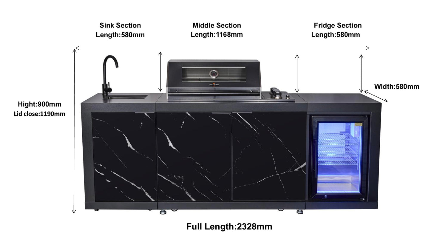 Compact Series Rockpool Summit Black 4B Drop In BBQ Inc sintered stone Benchtops, Aluminium Cabinets, Weather Resistant, Fridge & Sink
