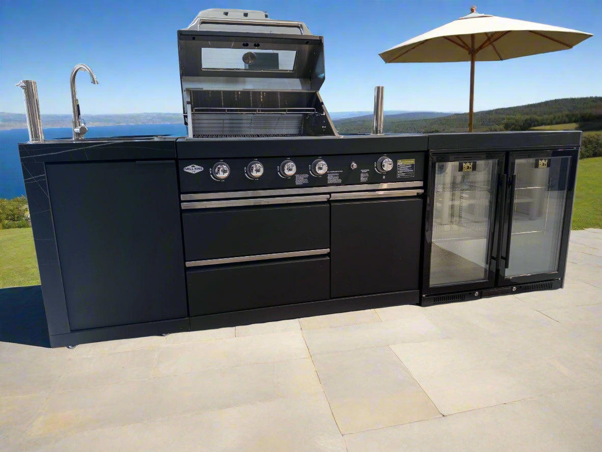 Floor Stock Rockpool 4 Burner + Wok BBQ Kitchen Package | Inc Sink + 208L Bar Fridge