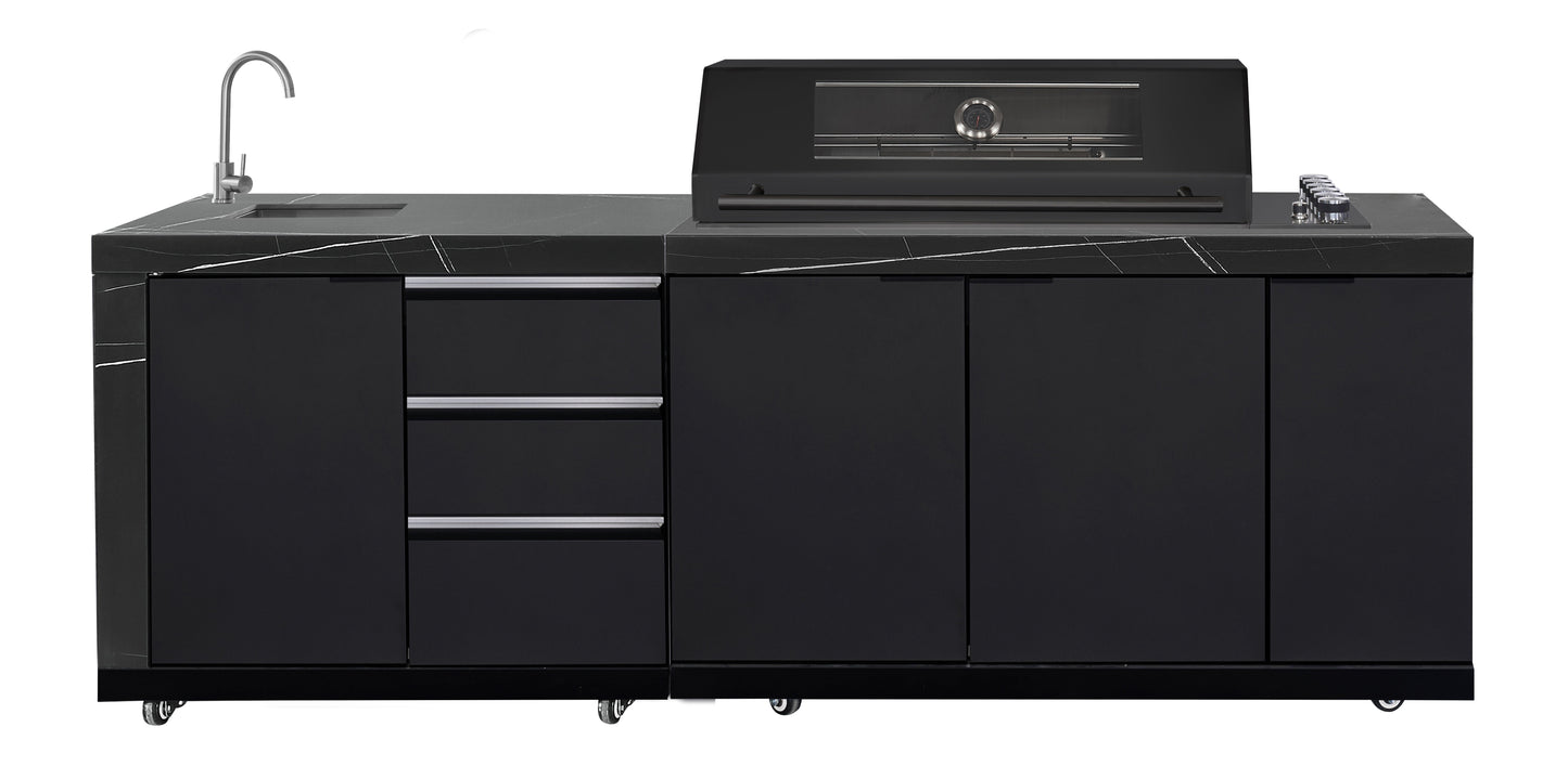 LHS SINKDRAW MODULE | Rockpool Black Raised Hood BBQ Kitchen + 3 CUPBOARD DOORS
