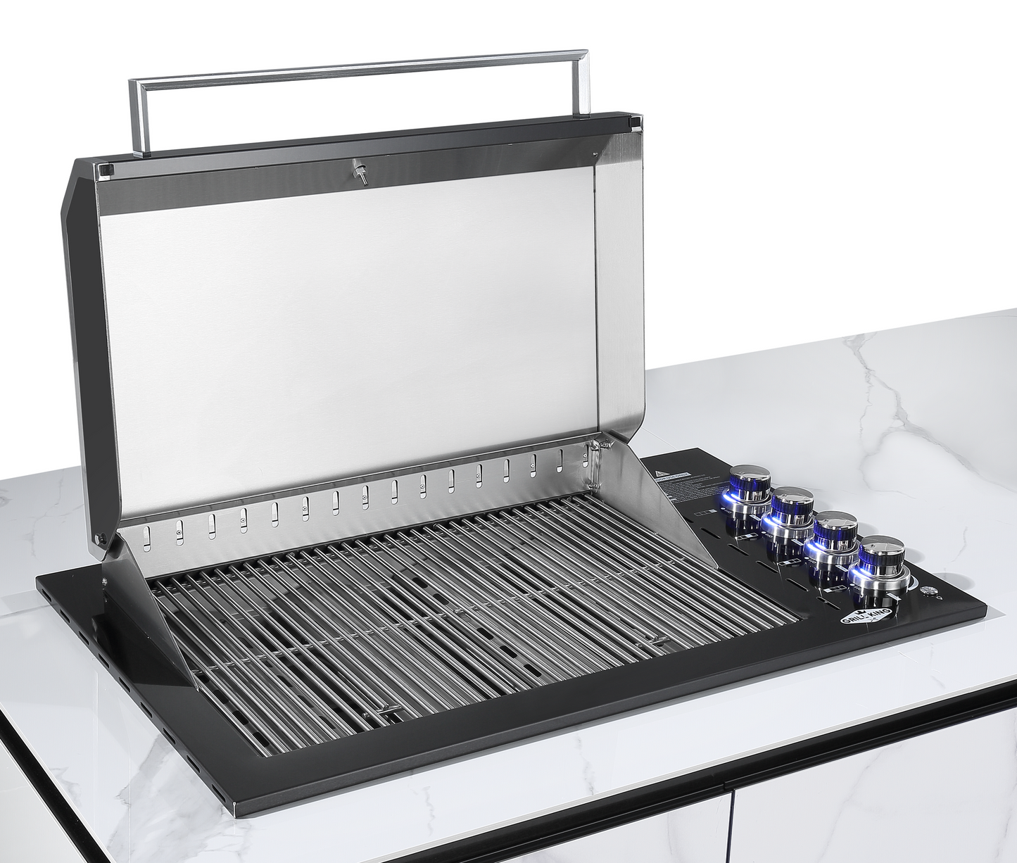 Grill King Rockpool 4 Burner Drop-In BBQ Kitchen Package - Black Stainless, Stone Benchtops