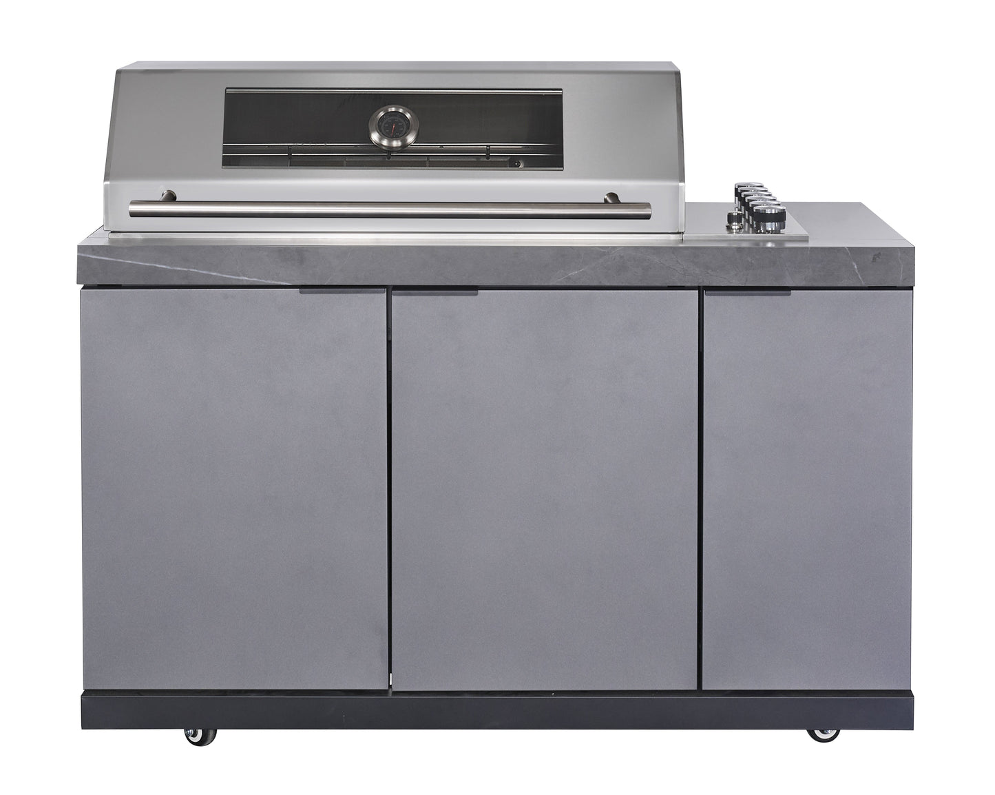 Rockpool Deep Charcoal 6B Drop-In Raised Hood BBQ Kitchen | 3 Drawers, Castors, Weather-Resistant, Stone Benchtops