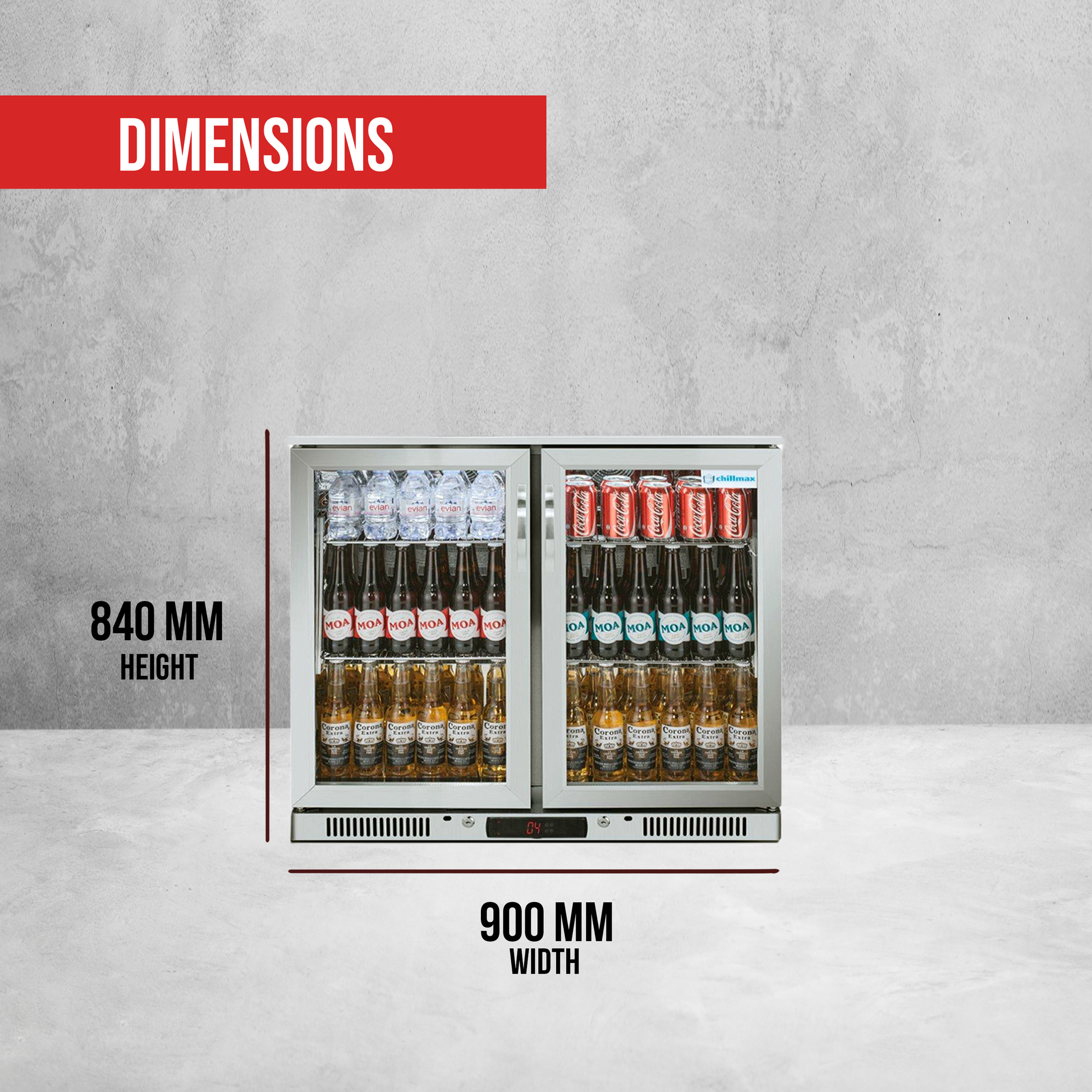 Tropical Rated Triple Glazed 304 SS 2-Door Stainless Steel Under Counter Can Cooler Wine Bar Fridge 208L