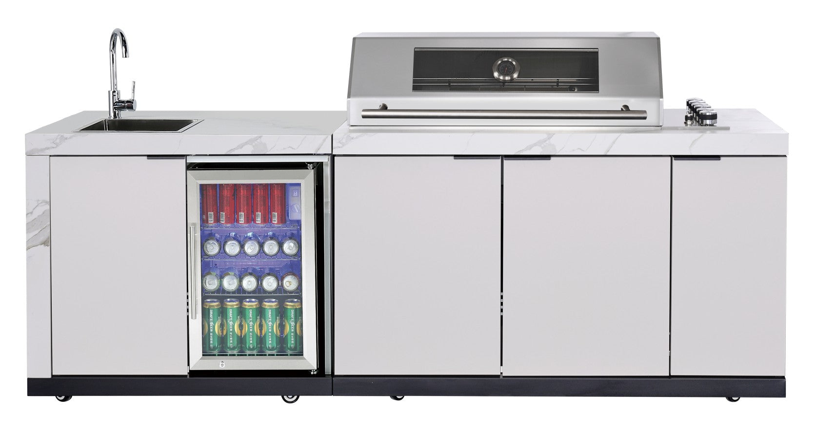 Rockpool 6B Drop In BBQ Kitchen Package Inc sintered stone benchtops, Aluminium Cabinets, Weather Resistant, Fridge & Sink