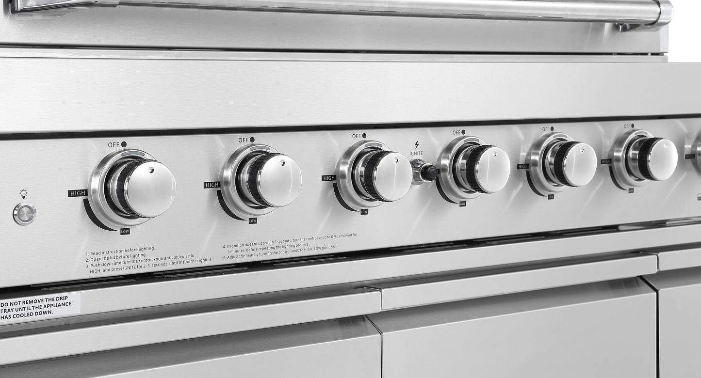 Hurricane 6-Burner Outdoor Kitchen 304 Stainless Steel BBQ Package Inc Triple Fridge, Sink, 3 Drawer Storage, Side Wok & Rear Infrared Burner