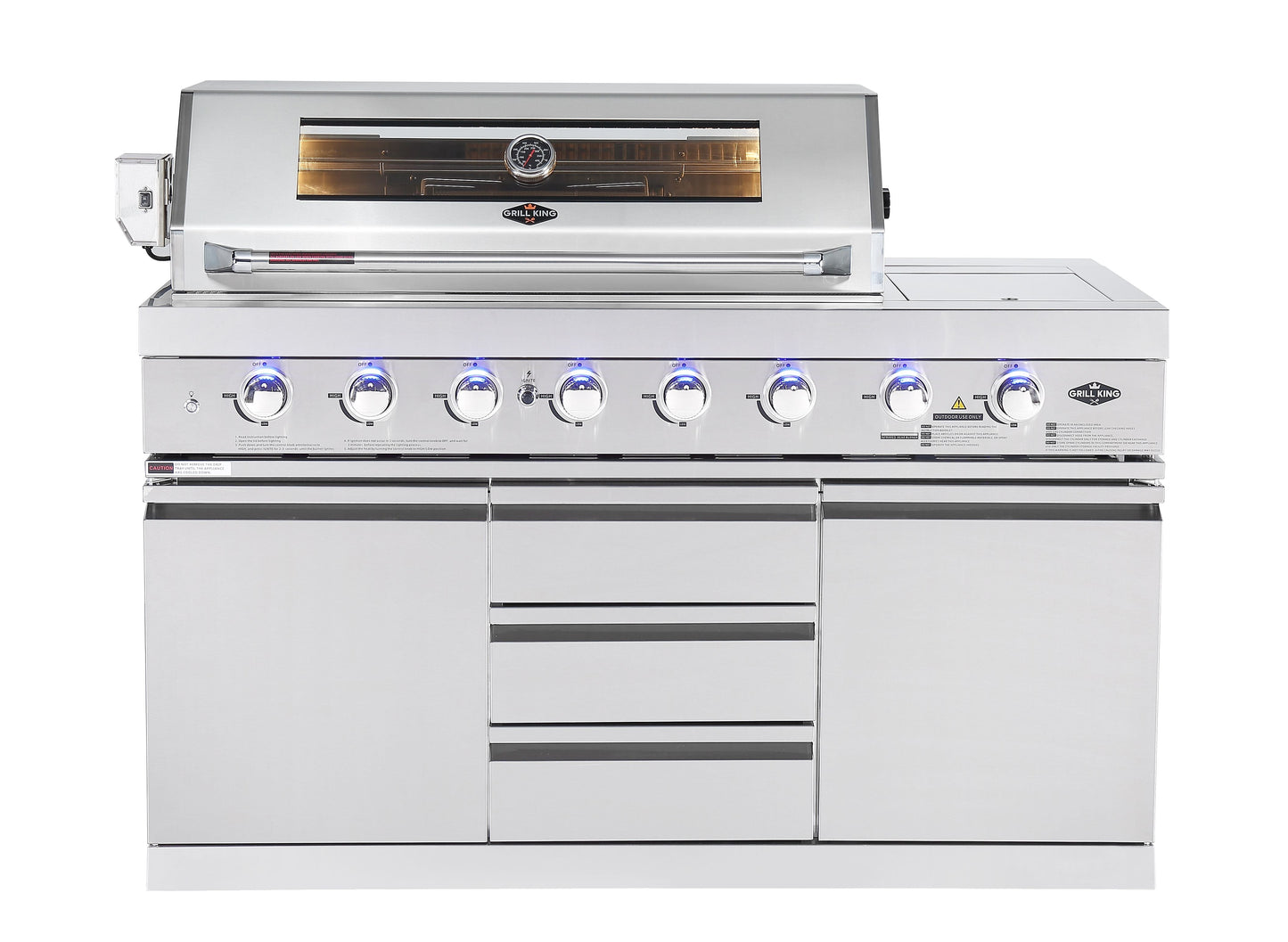 Hurricane 6-Burner Outdoor Kitchen 304 Stainless Steel BBQ Package Inc Triple Fridge, Sink, 3 Drawer Storage, Side Wok & Rear Infrared Burner