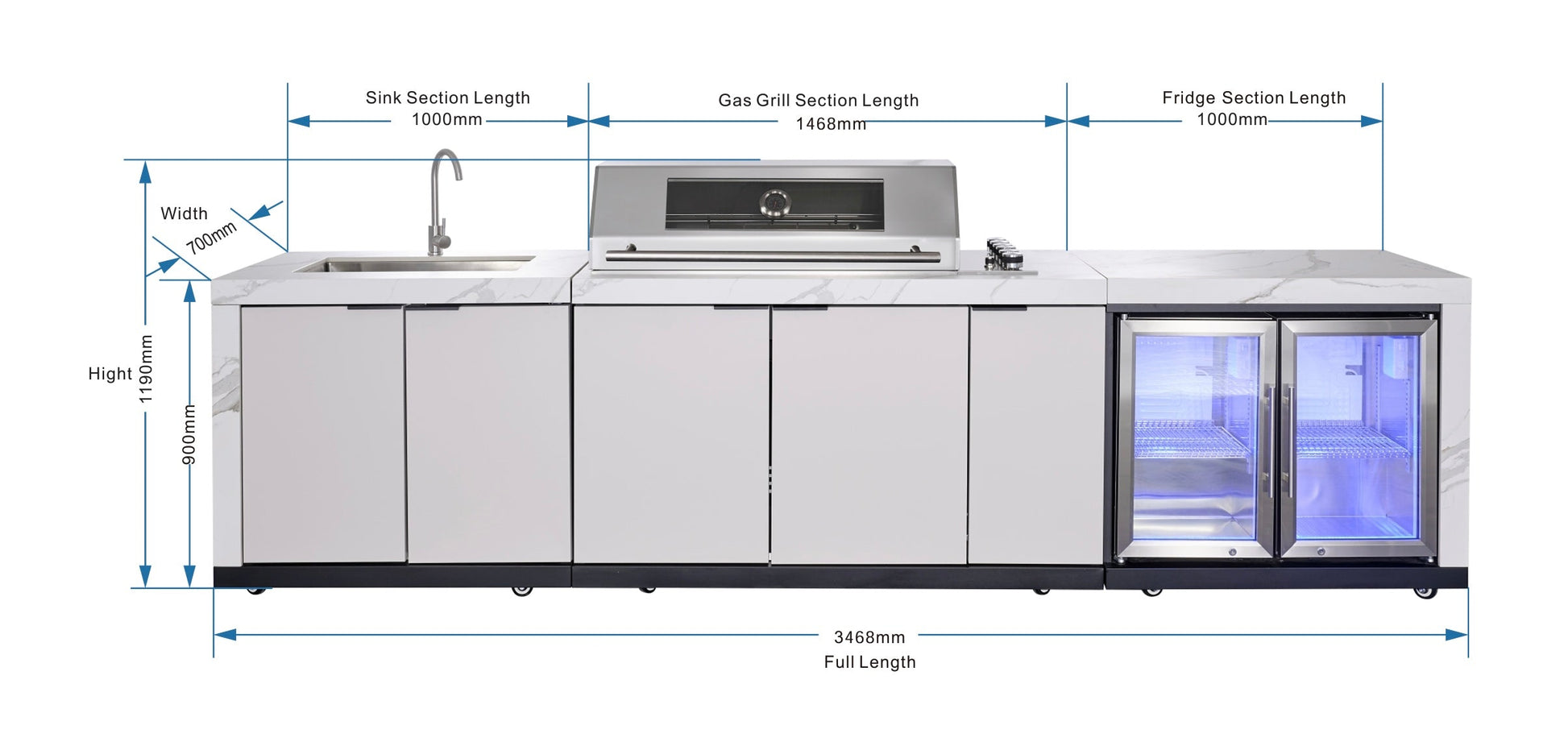 Rockpool 6B Drop In BBQ Kitchen Package Inc sintered stone benchtops, Aluminium Cabinets, Weather Resistant, Fridge & Sink
