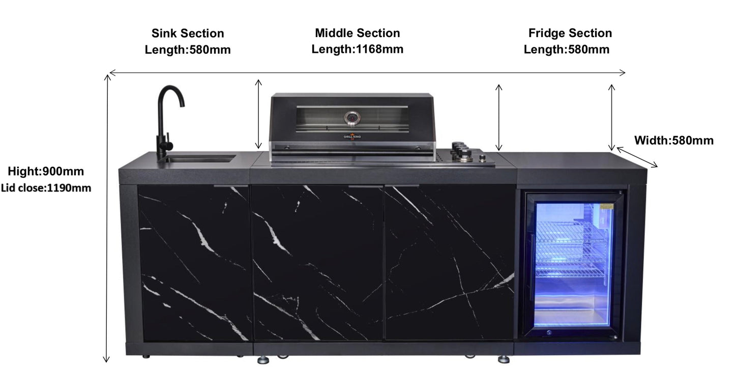Compact Series Rockpool Summit Black 4B Drop In BBQ Inc sintered stone Benchtops, Aluminium Cabinets, Weather Resistant, Fridge & Sink