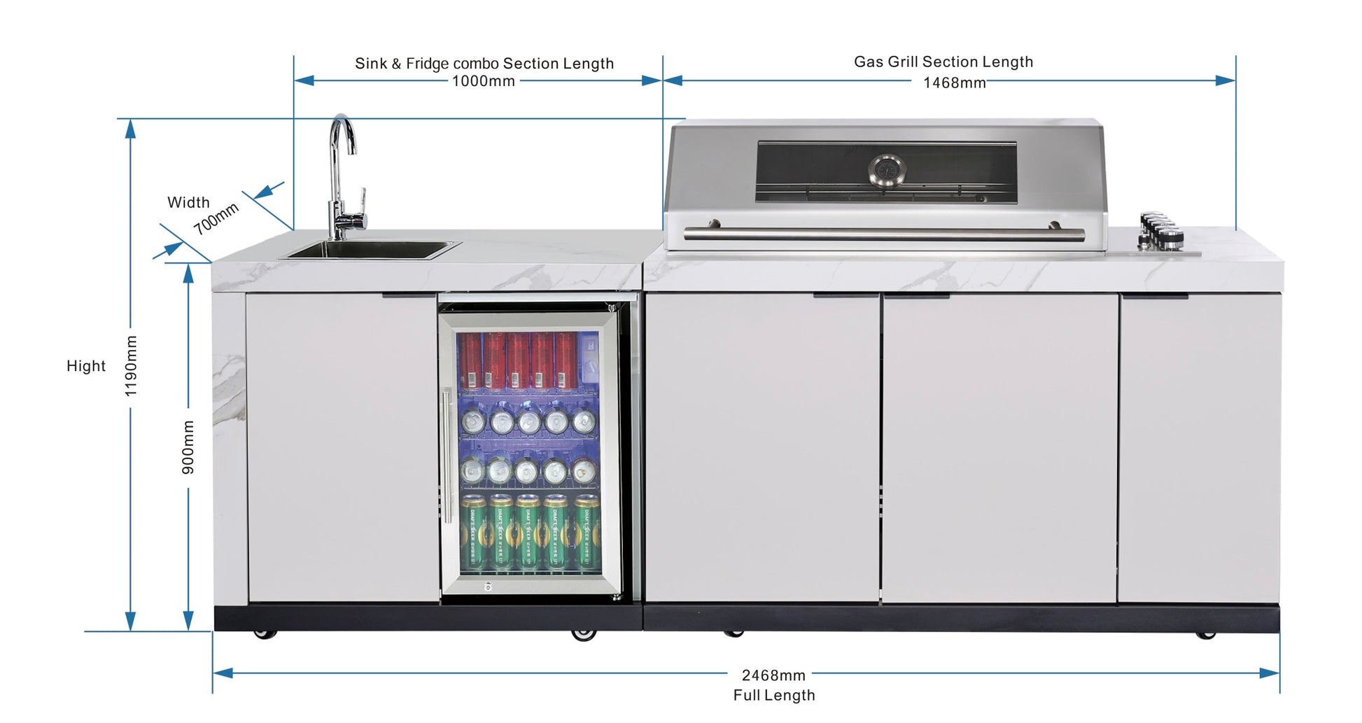 Rockpool 6B Drop In BBQ Kitchen Package Inc sintered stone benchtops, Aluminium Cabinets, Weather Resistant, Fridge & Sink