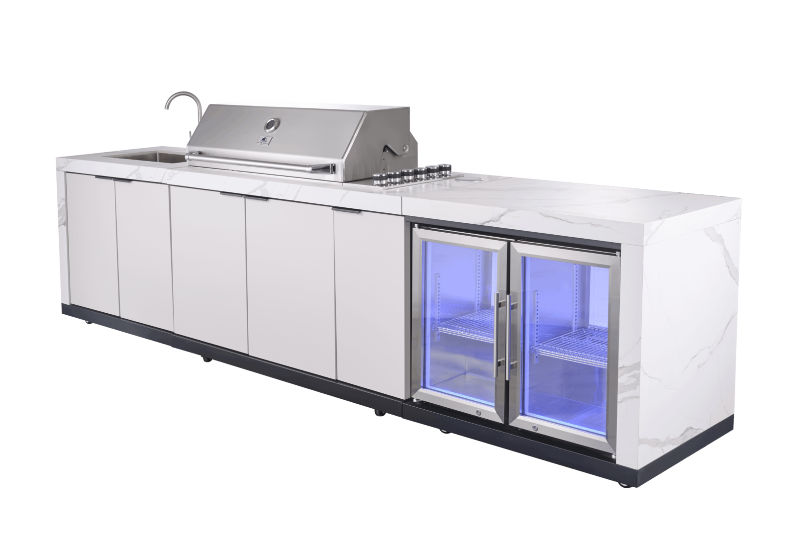 Rockpool 6B Drop In BBQ Kitchen Package Inc sintered stone benchtops, Aluminium Cabinets, Weather Resistant, Fridge & Sink