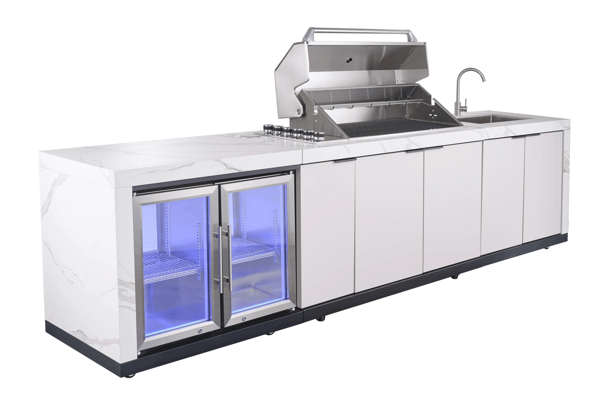 Rockpool 6B Drop In BBQ Kitchen Package Inc sintered stone benchtops, Aluminium Cabinets, Weather Resistant, Fridge & Sink