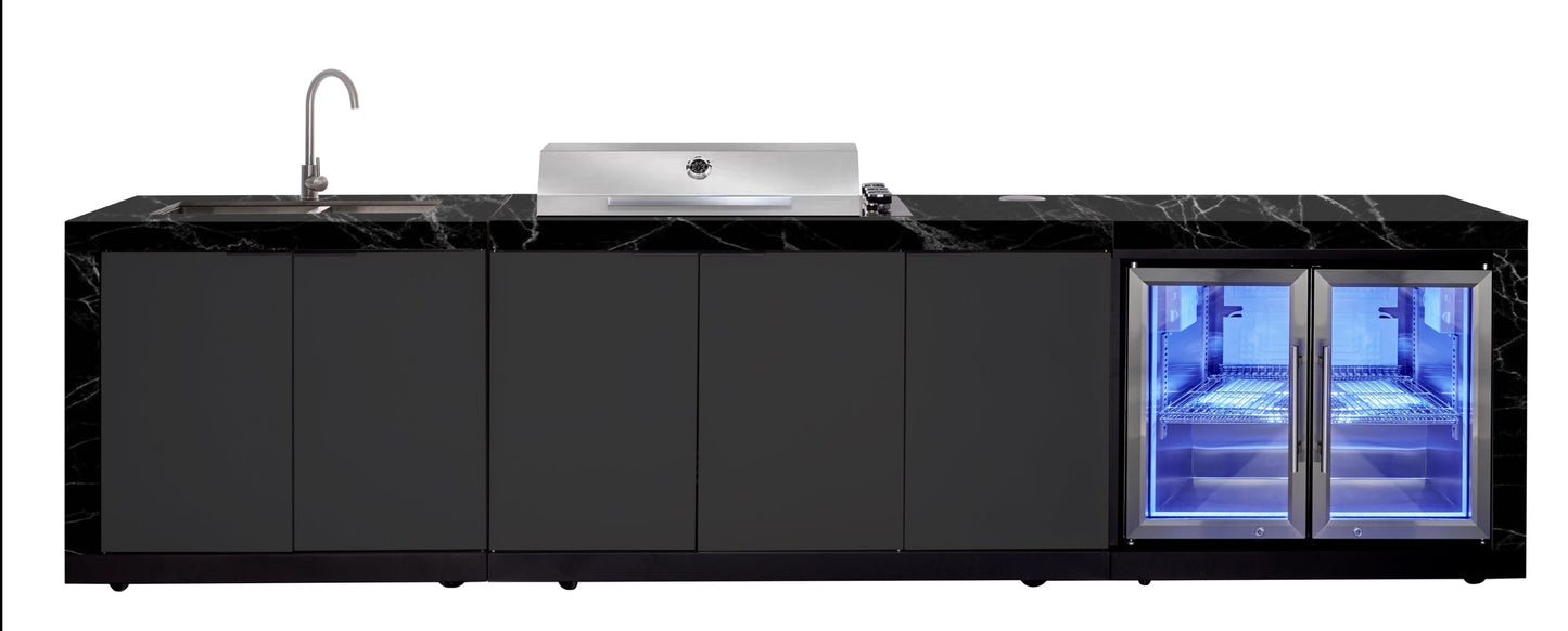 Rockpool 4B Drop In BBQ Kitchen Inc sintered stoneBenchtops, Aluminium Cabinets, Weather Resistant, Fridge & Sink