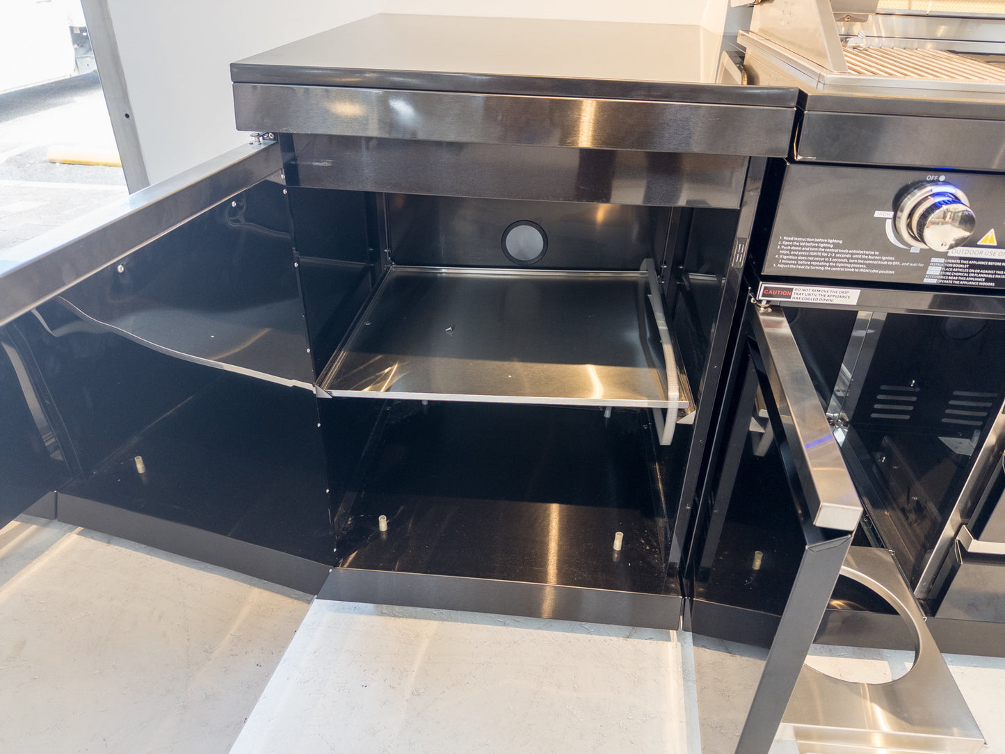 Kingsley 4 Burner Black 304 SS BBQ Kitchen + 2DR Fridge & 1DR Cupboard