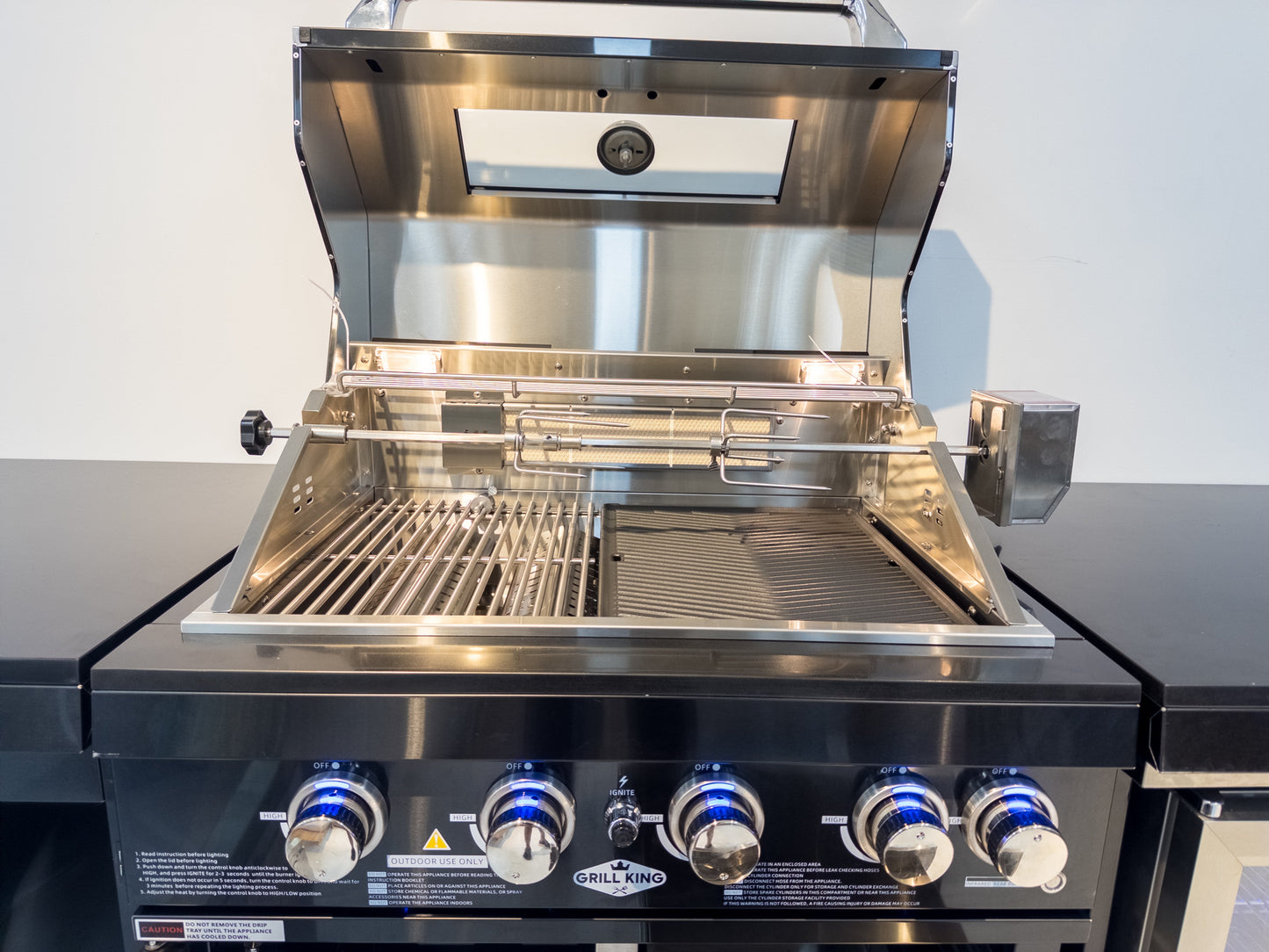 Kingsley 4 Burner Black 304 SS BBQ Kitchen + 2DR Fridge & 1DR Cupboard