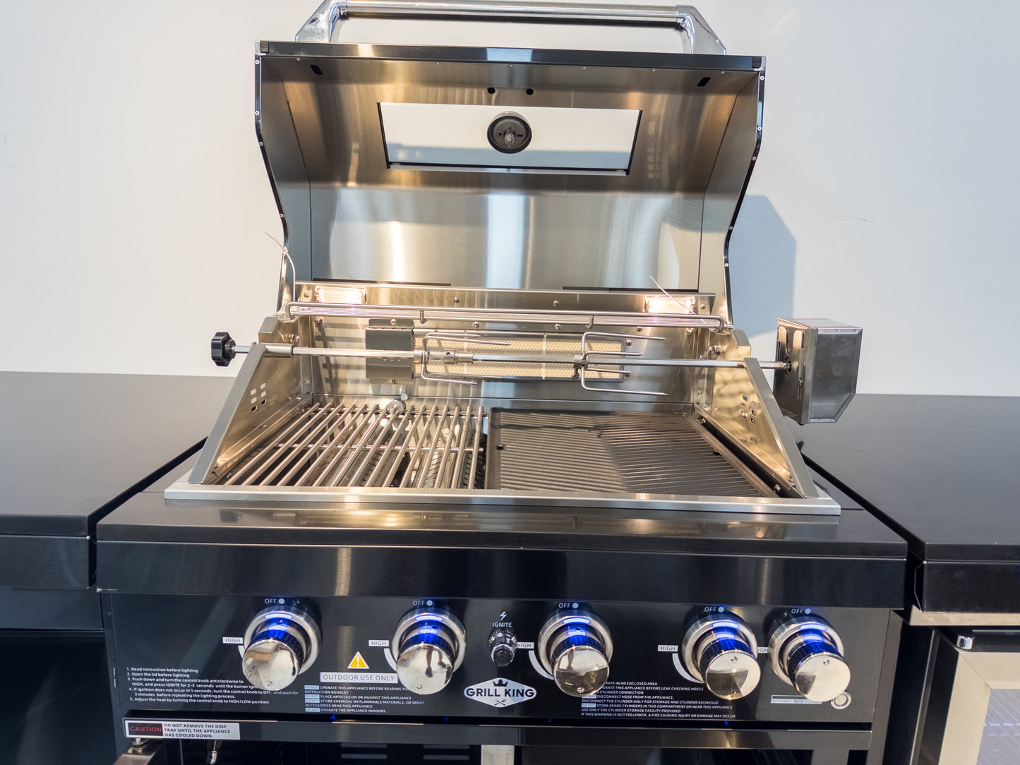 Kingsley 4 Burner Black 304 SS BBQ Kitchen + 2DR Fridge & 1DR Cupboard