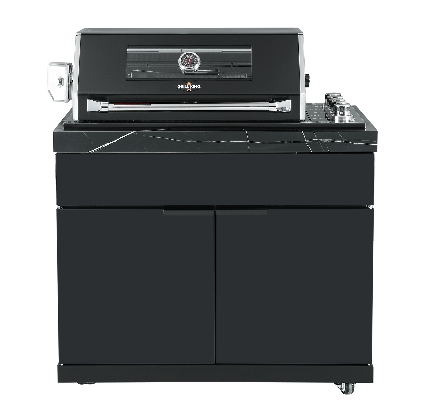 Grill King Rockpool 4 Burner Drop-In BBQ Kitchen Package - Black Stainless, Stone Benchtops