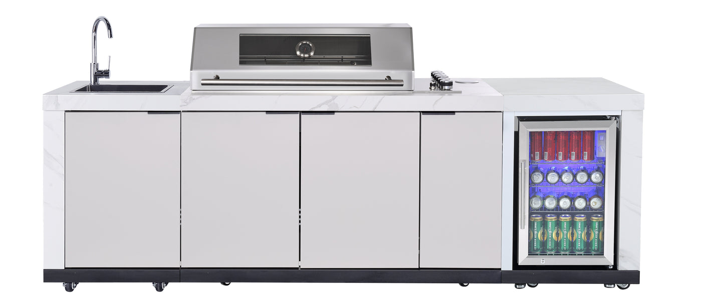 Rockpool 6B Drop In BBQ Kitchen Package Inc sintered stone benchtops, Aluminium Cabinets, Weather Resistant, Fridge & Sink