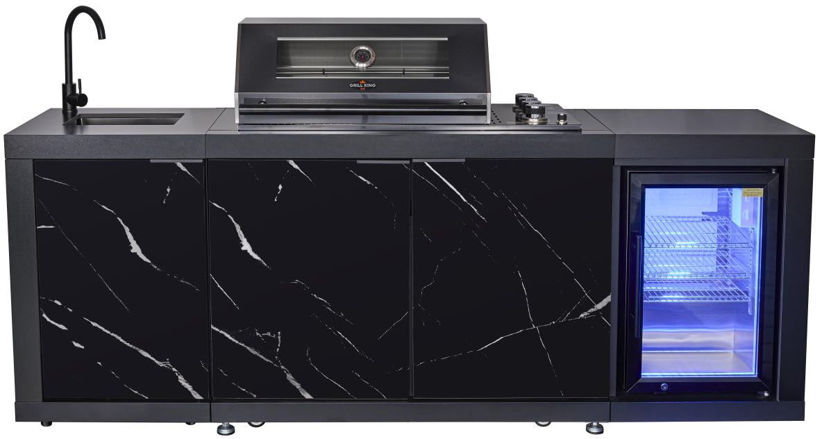 Compact Series Rockpool Summit Black 4B Drop In BBQ Inc sintered stone Benchtops, Aluminium Cabinets, Weather Resistant, Fridge & Sink