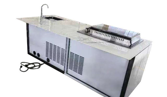 Grill King Bella 4B Drop In Alfresco Outdoor BBQ Kitchen Island | Fridge & Sink Combo High Grade White Stone Designer BBQ Inc Fridge, Sink, Faucet & BBQ Cover
