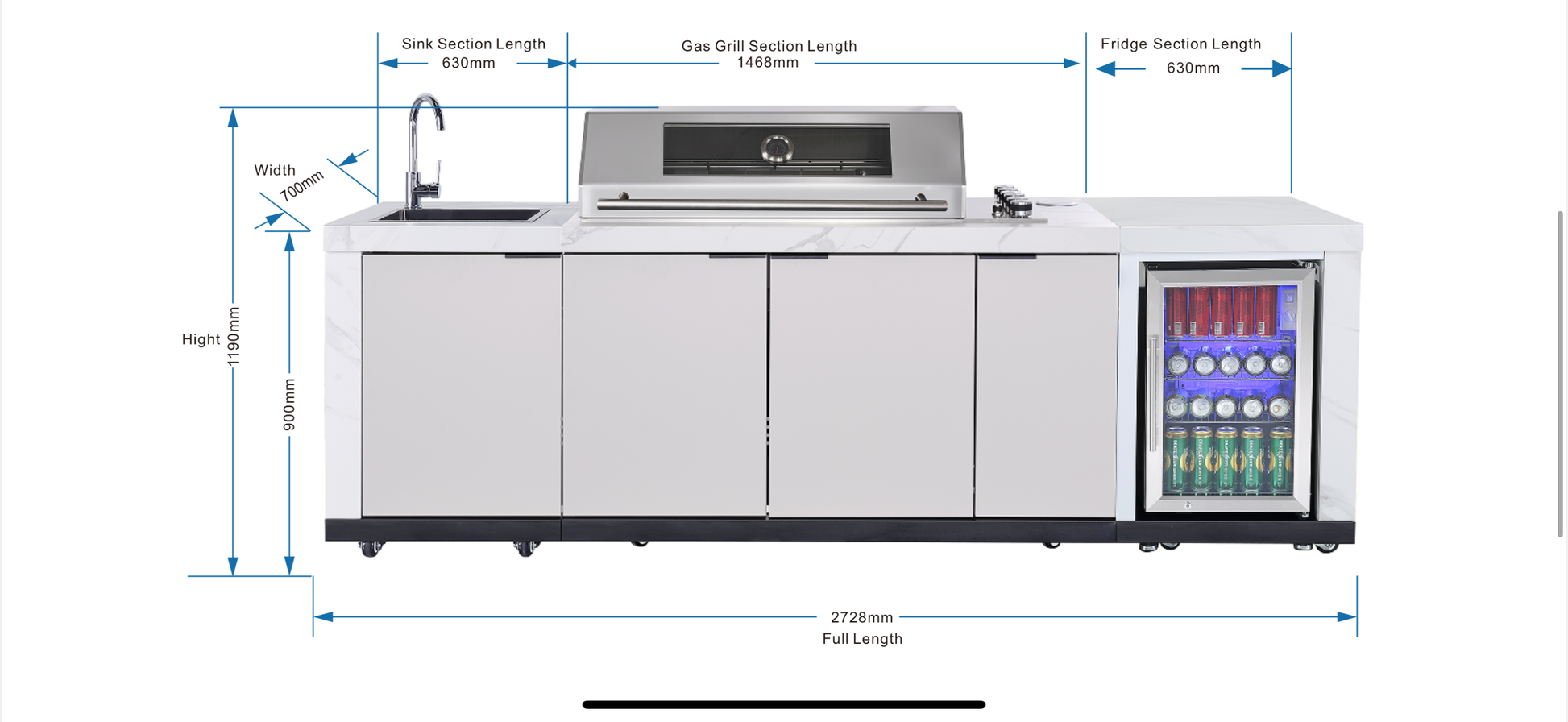 Rockpool 6B Drop In BBQ Kitchen Package Inc sintered stone benchtops, Aluminium Cabinets, Weather Resistant, Fridge & Sink