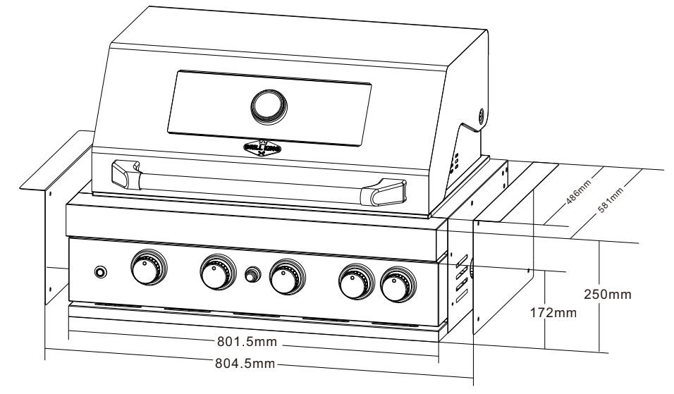 Black Stainless Steel 4 Burner Built-In BBQ With Rear Infrared Burner | 304 High Grade Black SS, Blue LED Knobs