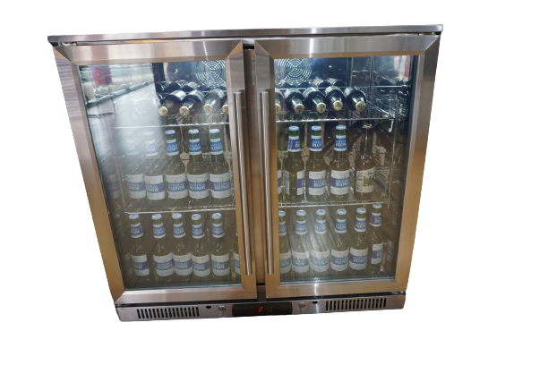 Tropical Rated Triple Glazed 304 SS 2-Door Stainless Steel Under Counter Can Cooler Wine Bar Fridge 208L