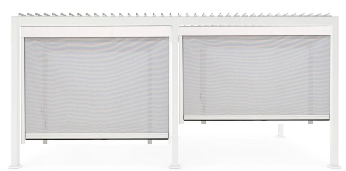 Retractable Pulldown Privacy Screen In White Suits 3.6M x 7.2M GazeboMate Louvre Gazebo Pergola