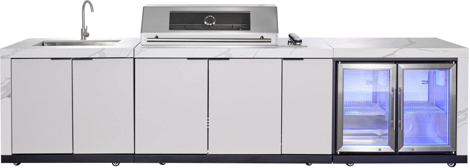 Rockpool 6B Drop In BBQ Kitchen Package Inc sintered stone benchtops, Aluminium Cabinets, Weather Resistant, Fridge & Sink