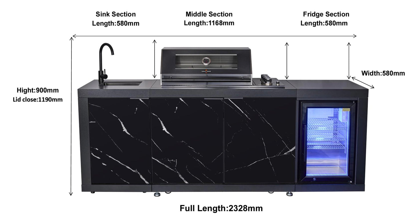 Compact Series Rockpool Summit Black 4B Drop In BBQ Inc sintered stone Benchtops, Aluminium Cabinets, Weather Resistant, Fridge & Sink