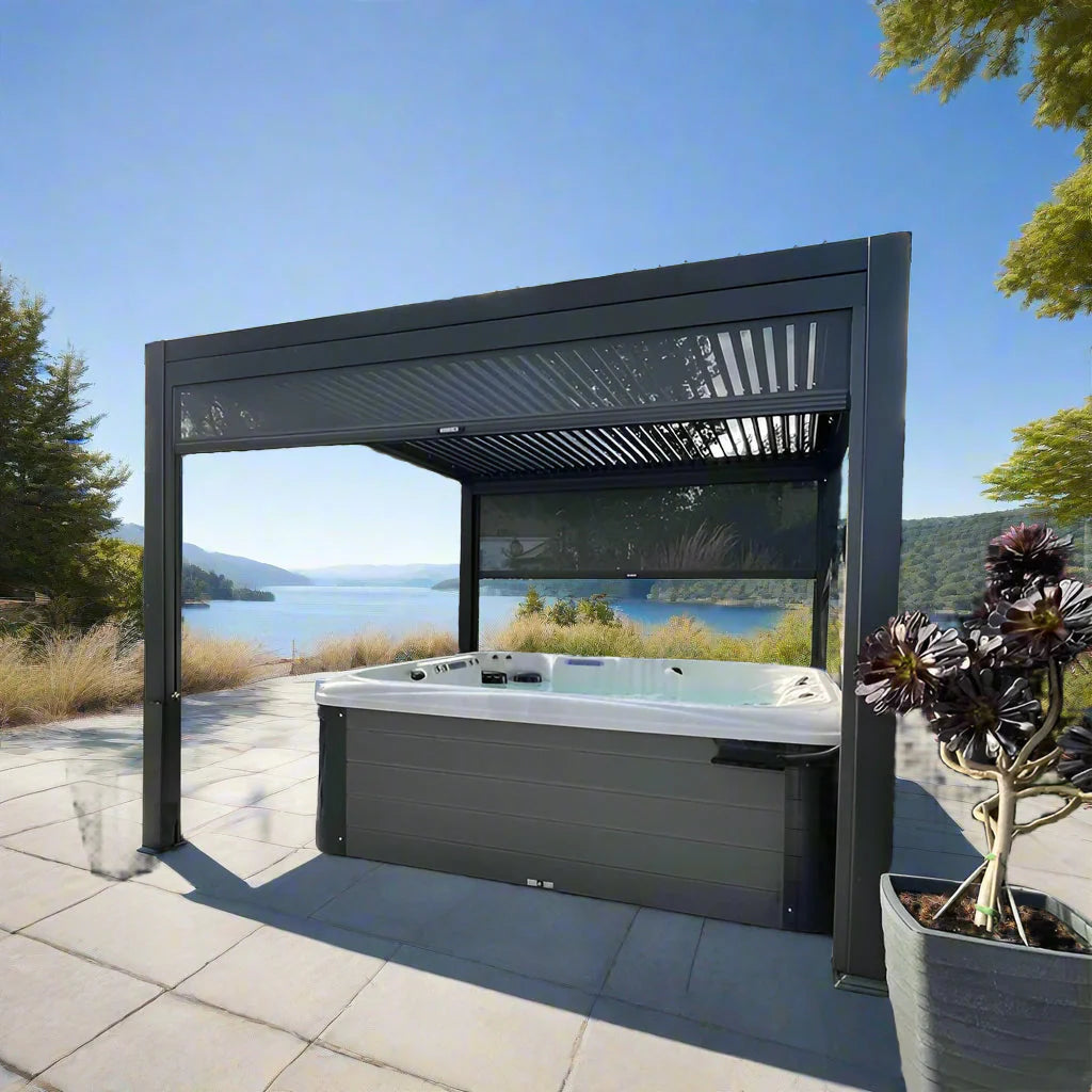 GazeboMate Combo Deal: Charcoal 3.6M x 7.2M Louvered Gazebo + Charcoal Privacy Screen