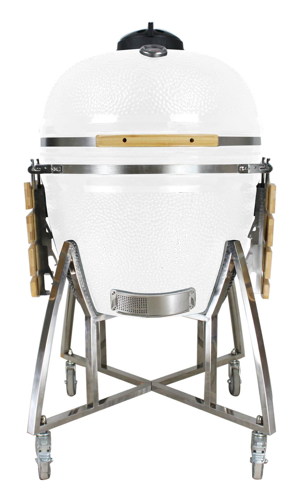 Grill King 27” White Kamado Ceramic Charcoal Grill With Trolley & Side Tables