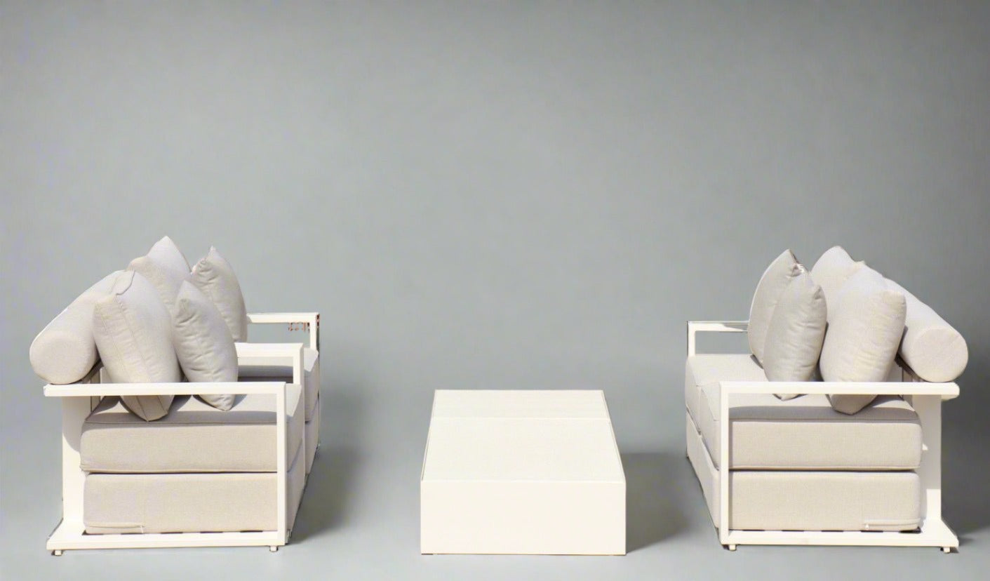 White Hampton Style Lounge Set Inc 2+1+1, Coffee Table Aluminium Frame and Weather Resistant Fabric