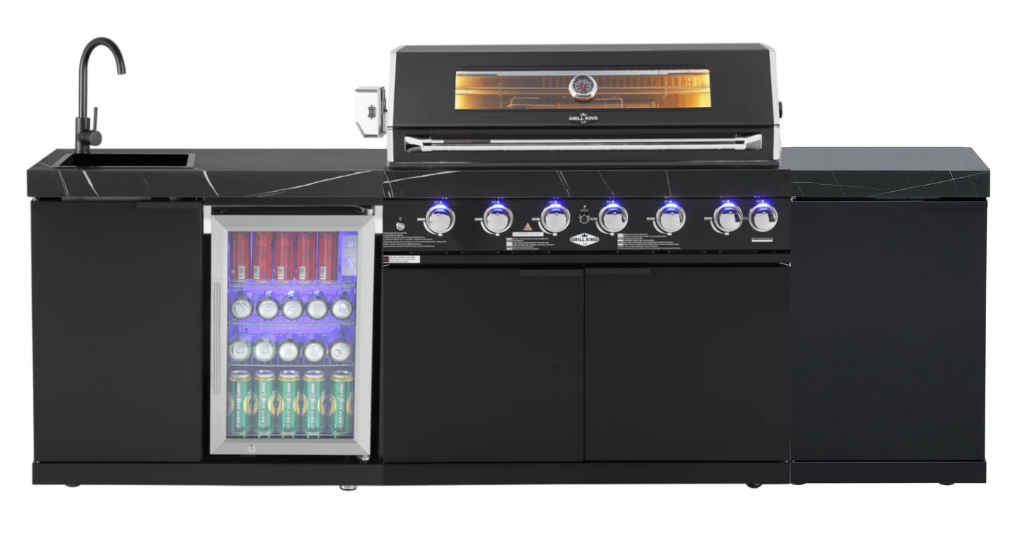 Rockpool Black 6B Outdoor BBQ Kitchen Package with Sink & Fridge Combo Module