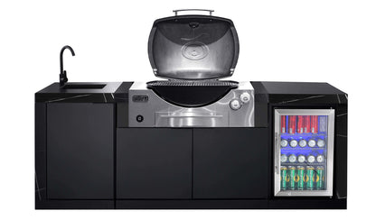 test rey 1 Rockpool Black Outdoor BBQ Kitchen Package to Suit Weber Family Q Inc Fridge, Sink, Faucet, BBQ Cover