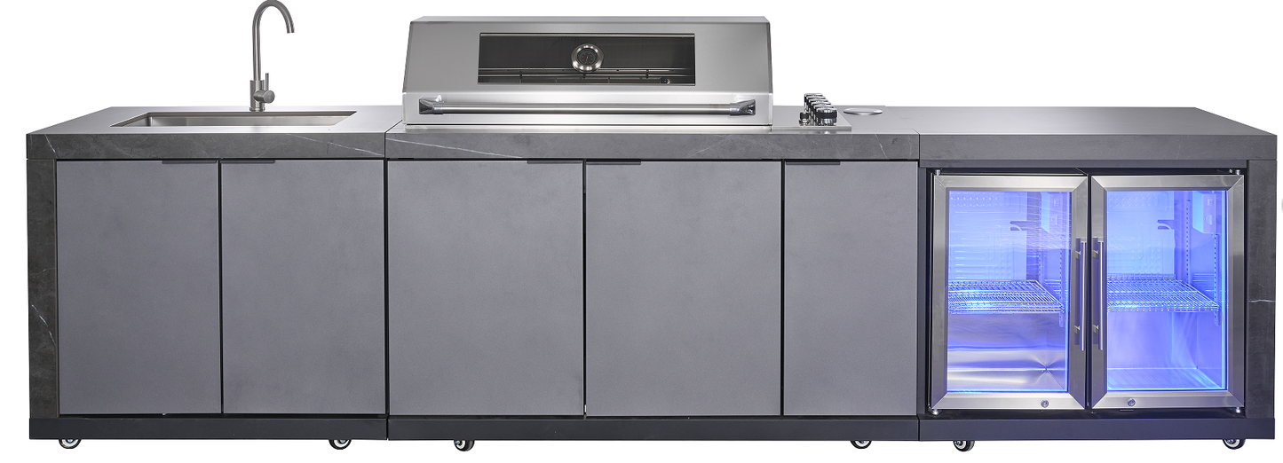 Rockpool Deep Charcoal 6B Drop-In Raised Hood BBQ Kitchen | 3 Drawers, Castors, Weather-Resistant, Stone Benchtops