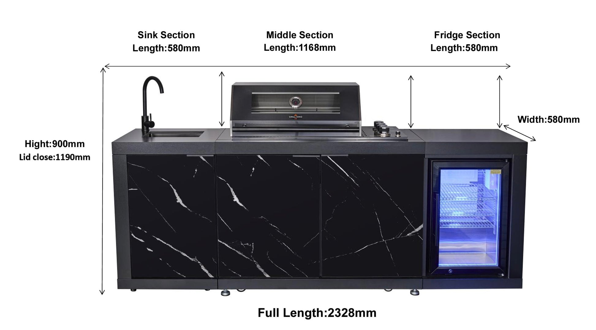 Compact Series Rockpool Summit Black 4B Drop In BBQ Inc sintered stone Benchtops, Aluminium Cabinets, Weather Resistant, Fridge & Sink