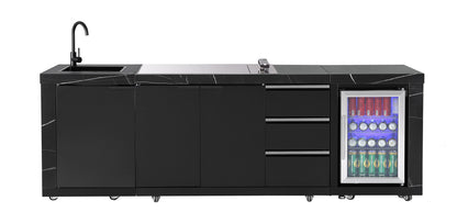 test rey 1 White Stone 4B Drop In BBQ Kitchen Package with Stone Benchtops, Hampton Waterfall Design