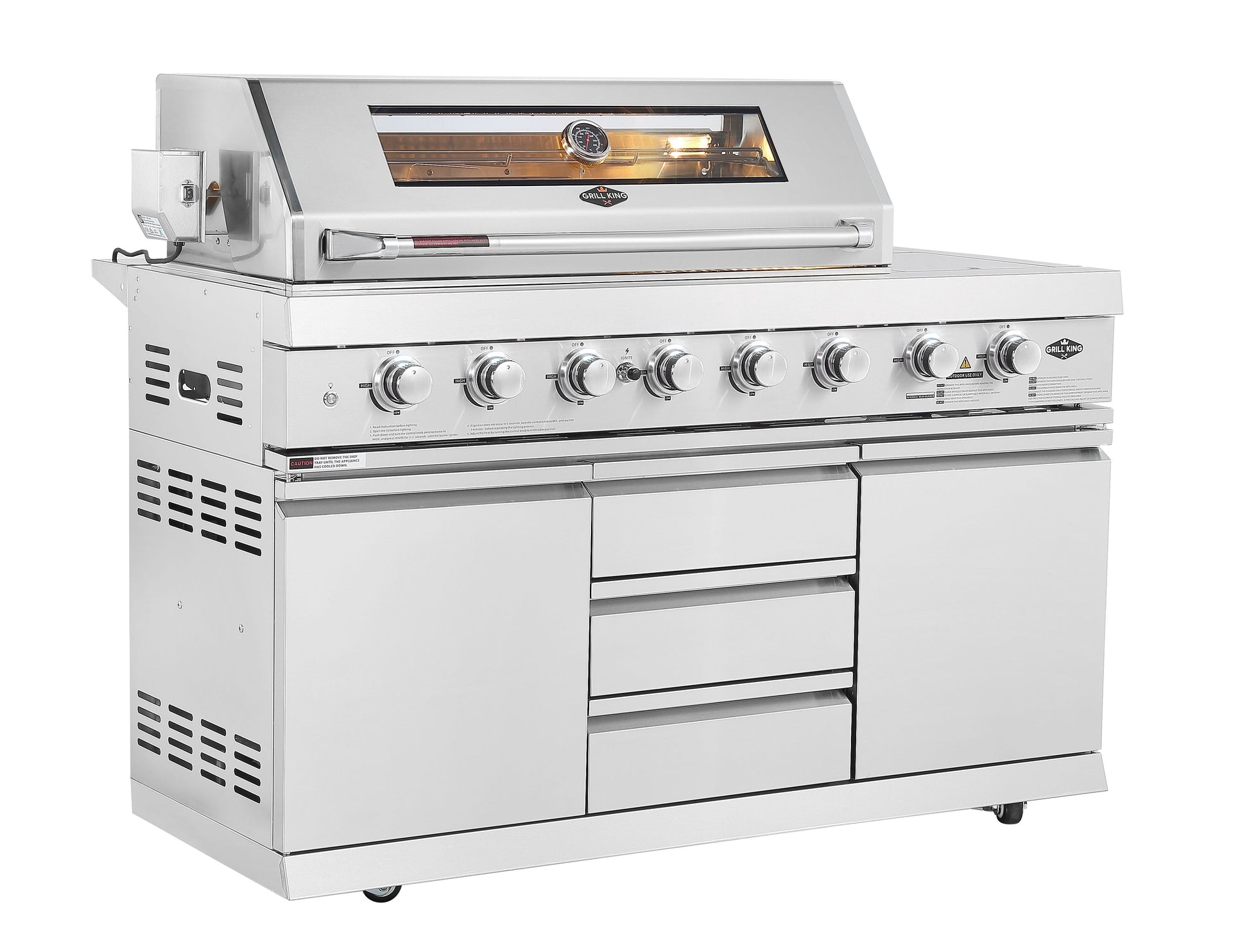 Hurricane 6-Burner Outdoor BBQ Kitchen + 188L Kegerator : Stainless Steel, Fridge, Sink, Height Adjustable