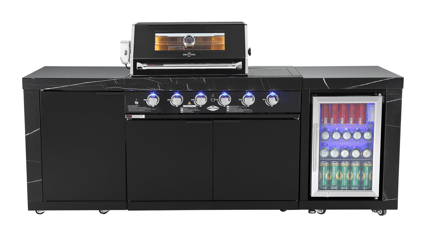 Rockpool Black 4B + Wok: Designer Outdoor BBQ Kitchen Package Inc Fridge, Sink, Rear Infrared