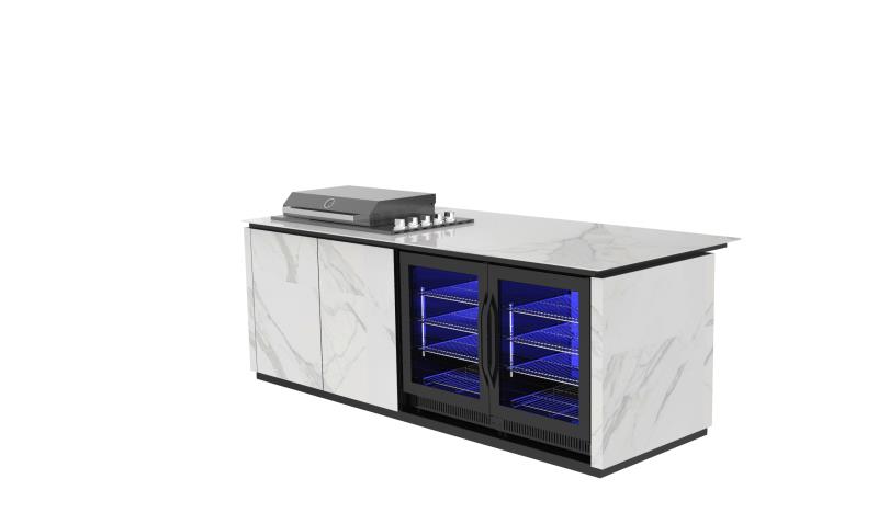 Grill King Bella 4B Drop In | Twin Fridge Alfresco Outdoor BBQ Kitchens Island High Grade White Stone Designer BBQ Inc 2 DR Fridge & BBQ Cover