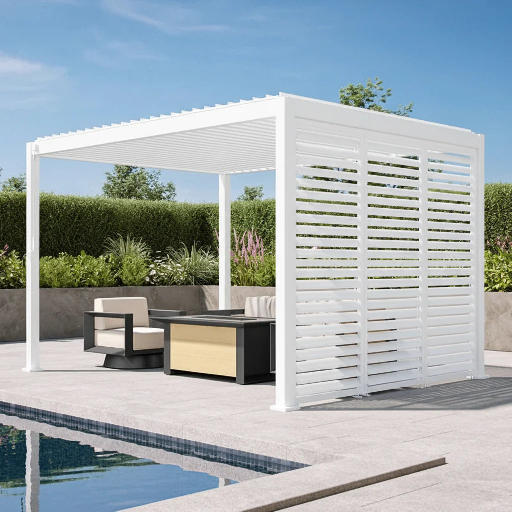 Pergola Shutter Wall in White Powder Coated suits Gazebo Mate Louvered Gazebo