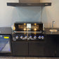 Grill King Signature Series 6 Burner Outdoor BBQ Kitchen Package – Black Stone Benchtop, Black Aluminium Cabinets, Built-In BBQ + Rotisserie