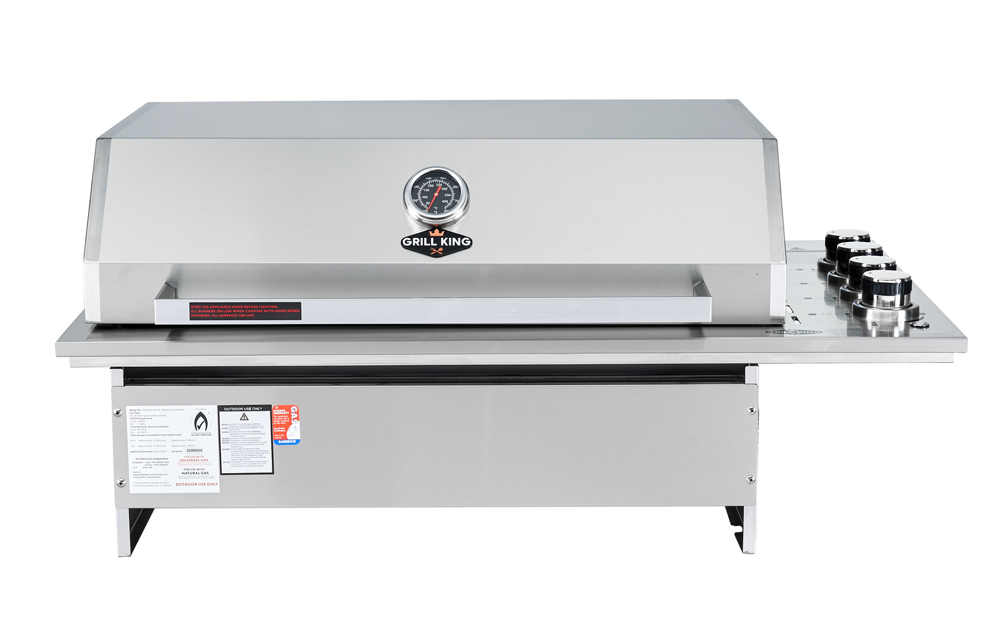 Grill King Signature Series Outdoor BBQ Kitchen Package | White Stone Benchtop, White Alloy Cabinets Inc 4 Burner Drop-In BBQ