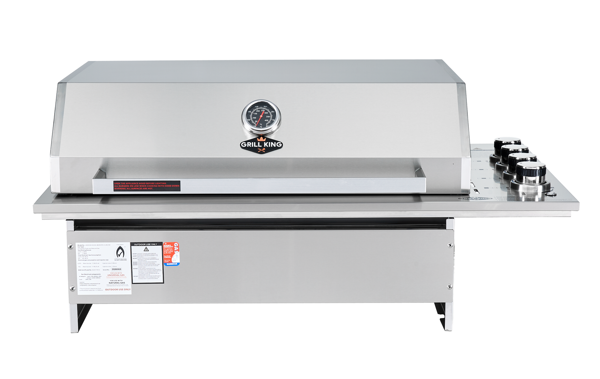 Grill King Signature Series Outdoor BBQ Kitchen Package | White Stone Benchtop, White Alloy Cabinets Inc 4 Burner Drop-In BBQ
