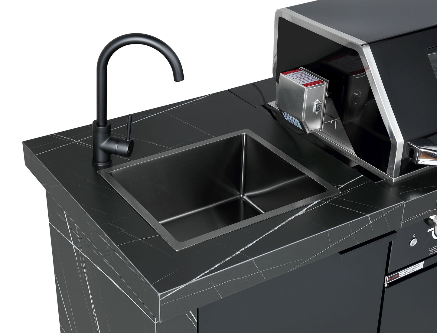 Rockpool Black 4B + Wok: Designer Outdoor BBQ Kitchen Package Inc Fridge, Sink, Rear Infrared