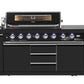 Kingsley 6-Burner Outdoor BBQ Kitchen: Black Stainless Steel, Stone Bench, Fridge, Sink, Height Adjustable