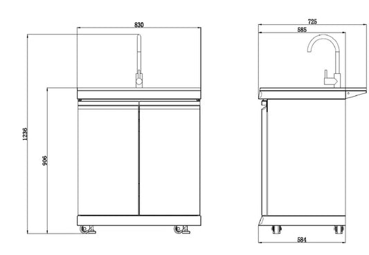 2 Door Sink Module Suits Kingsley BBQ Kitchen | Black Stainless Steel Cabinet Inc Tap, Cabinet, Stone Benchtops