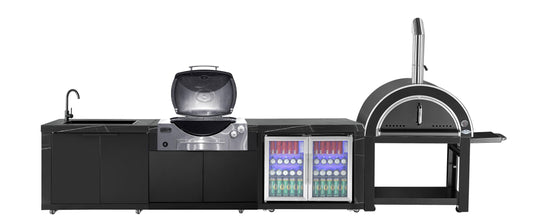 Rockpool Black Outdoor BBQ Kitchen Package to Suit Weber Family Q Inc Fridge, Sink, Faucet, BBQ Cover