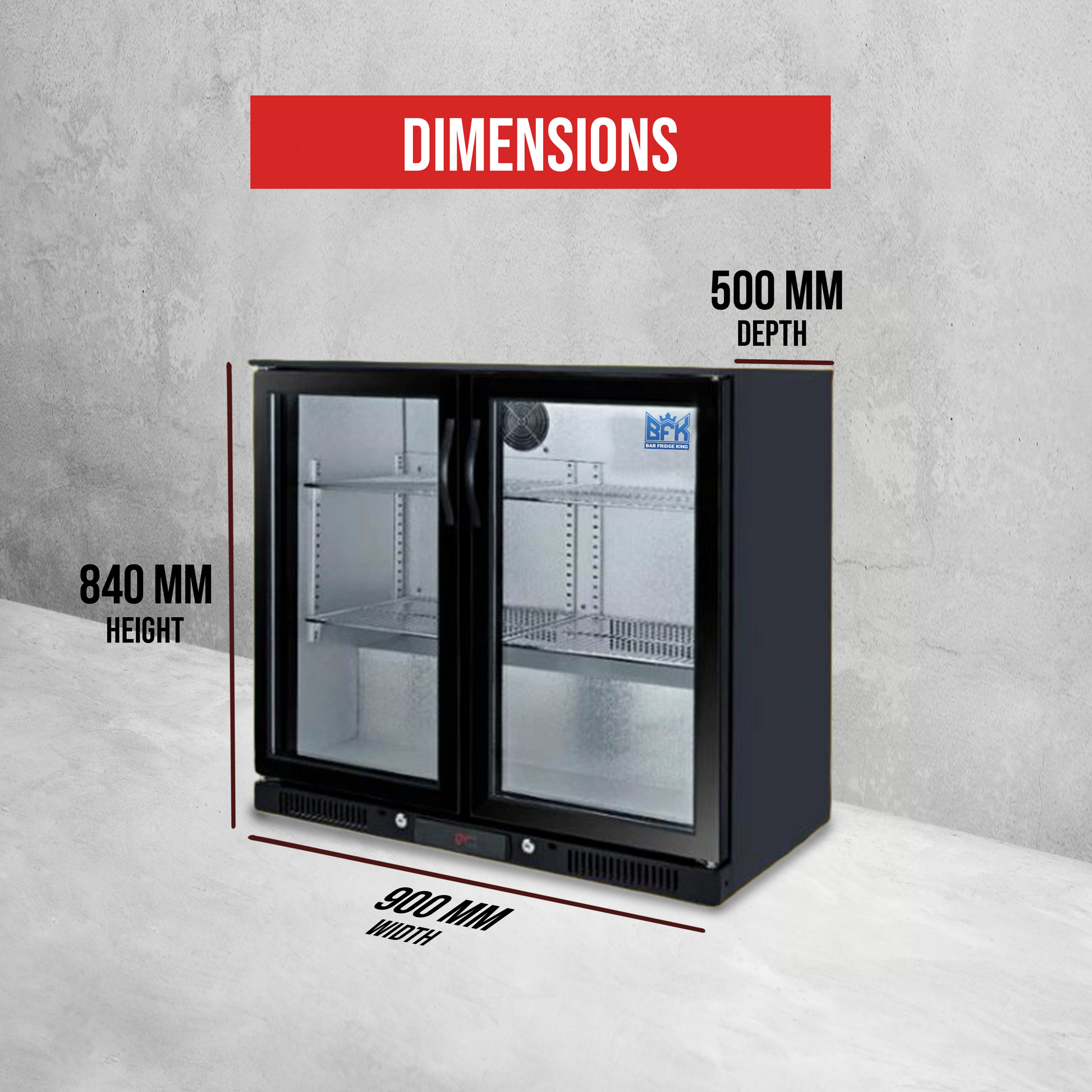 Tropical Rated Triple Glazed 208L Double Door Under-bench Commercial Bar Wine Fridge Drinks Chiller in Black