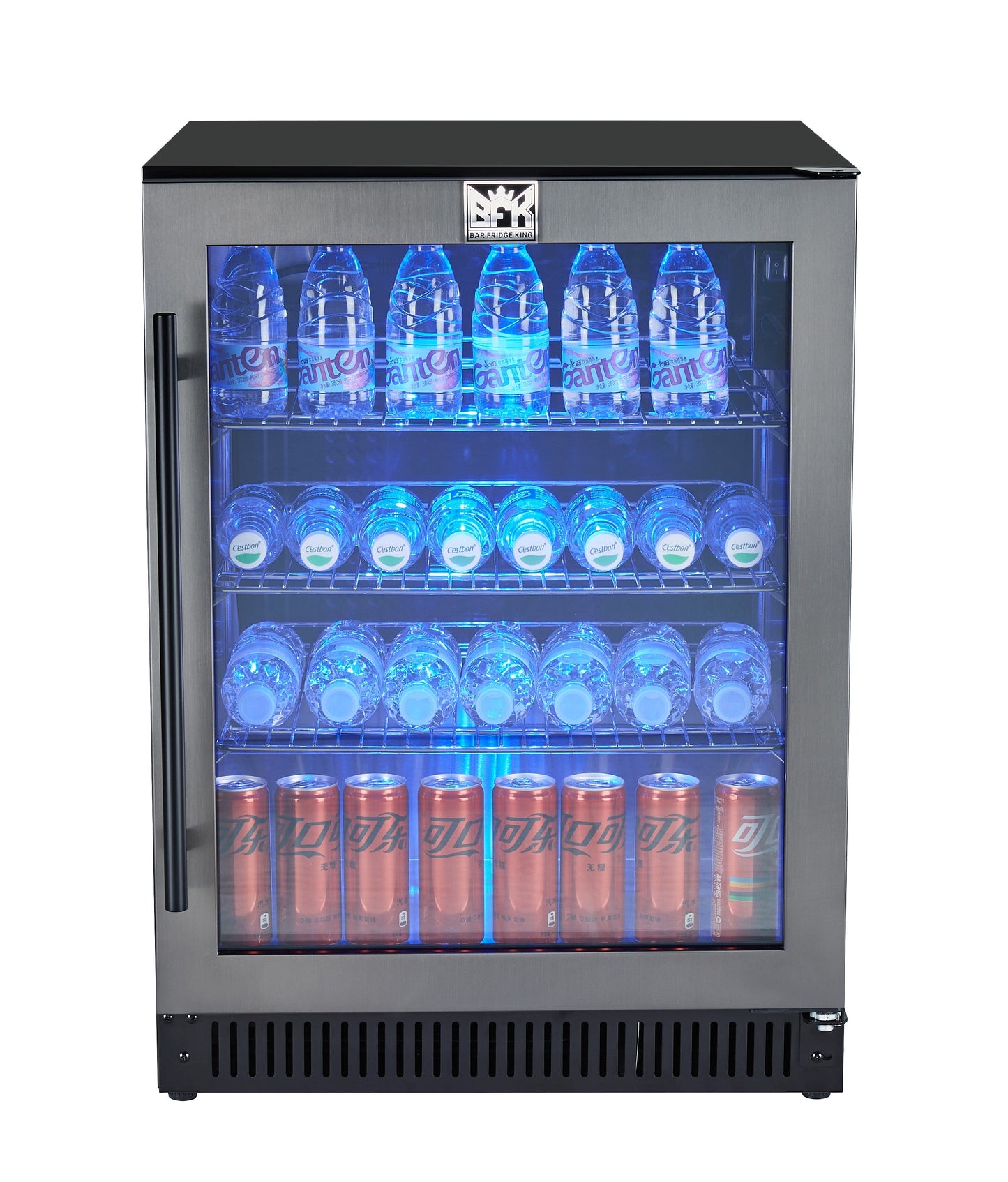 Grill King Signature Series Outdoor BBQ Kitchen Package – Rockpool White Stone Bench-Top, White Aluminium Cabinets | 4-Burner Built-In BBQ + Rotisserie + 150L Outdoor Fridge